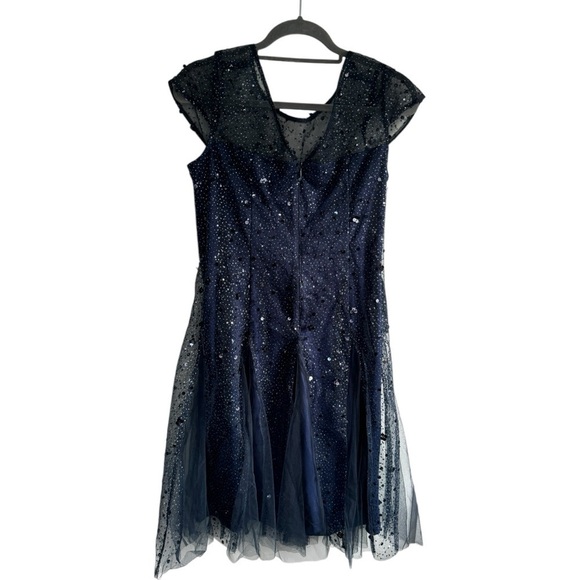 JS Collections Alyssa Sequin Godet Cocktail Dress Navy 6 - Picture 7 of 12
